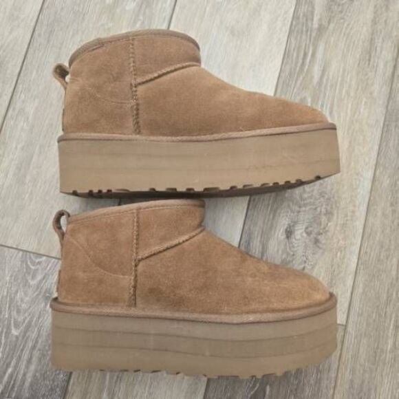 UGG Classic Ultra Mini Platform chestnut tan suede boots warm winter size 9 - Picture 9 of 14